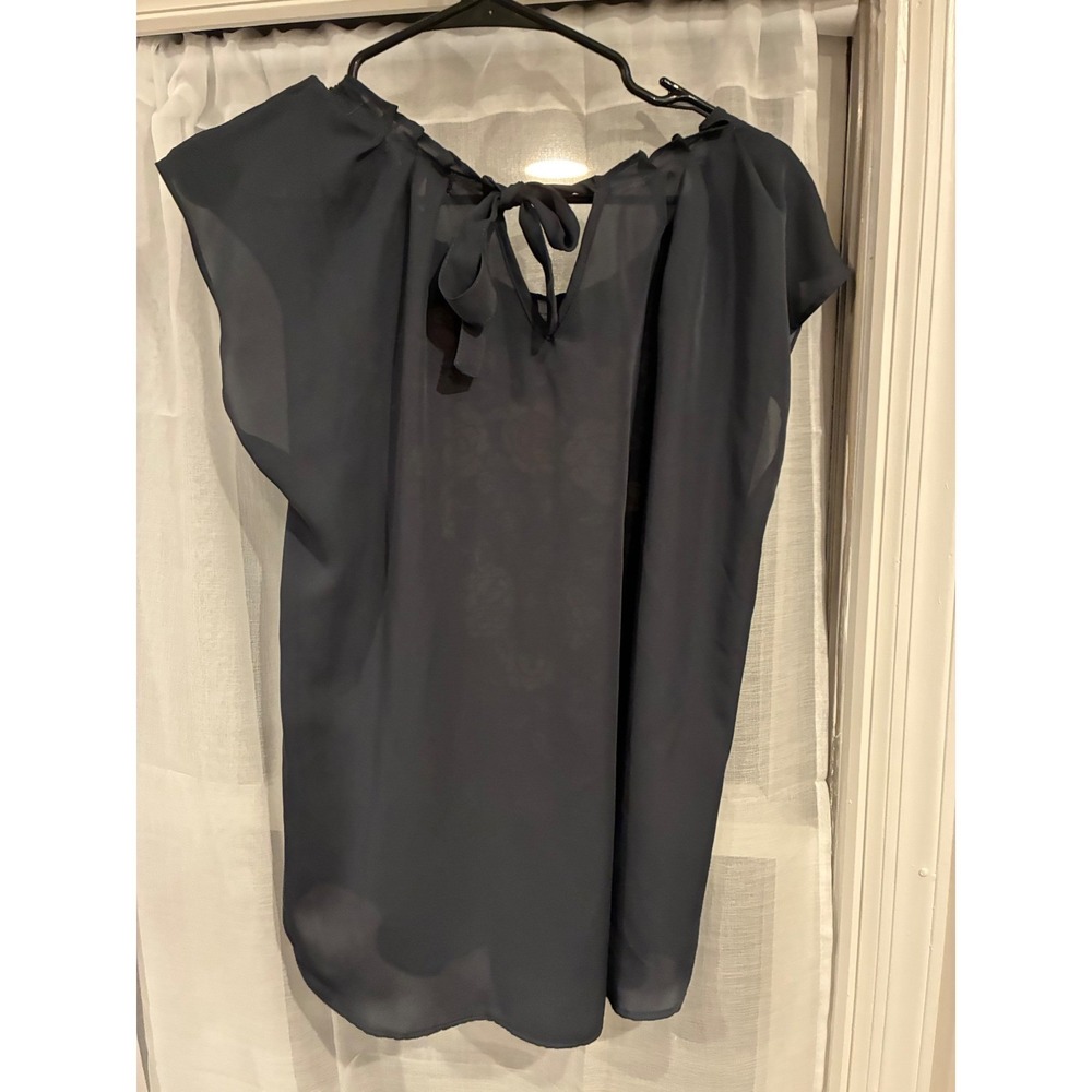 LC Lauren Conrad Floral Embroidered Tie Back Chiffon Blouse Black Large - Picture 9 of 9